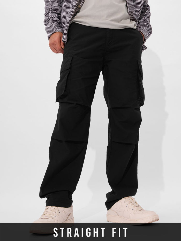 Solids: Ink Black Men Parachute Pants