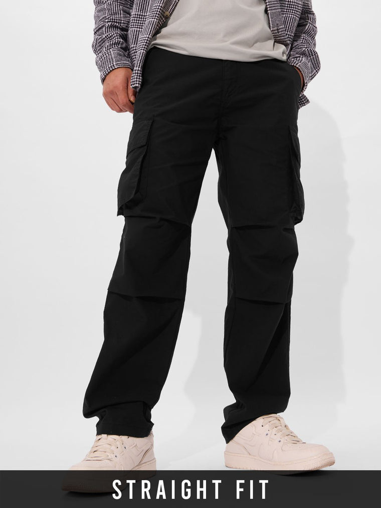 Solids: Ink Black Men Parachute Pants