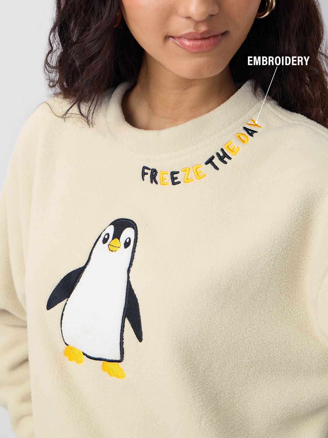 Polar Fleece Sweatshirt: Penguin Women Oversized Sweatshirts