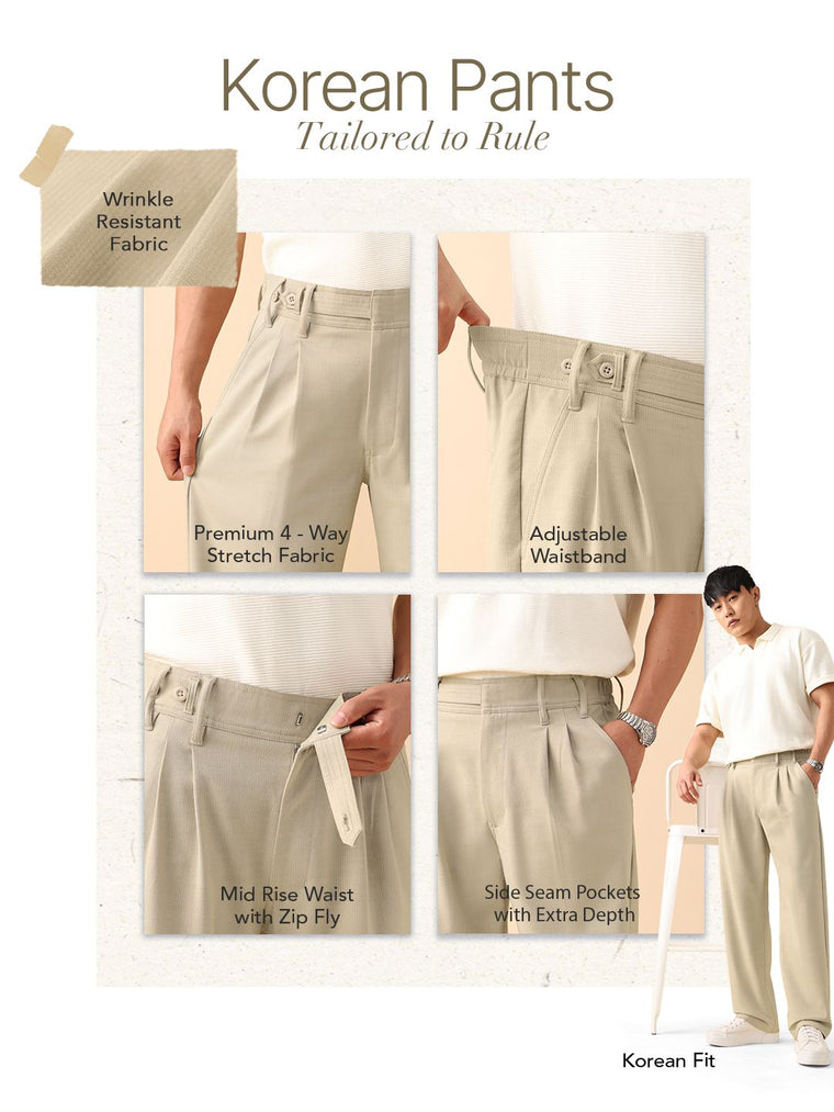 Korean Pants: Beige Men Super Flex Pants