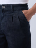 Pleated Denim: Indigo Men Straight Fit Jeans