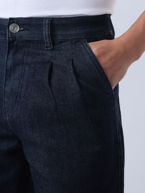 Pleated Denim: Indigo Men Straight Fit Jeans