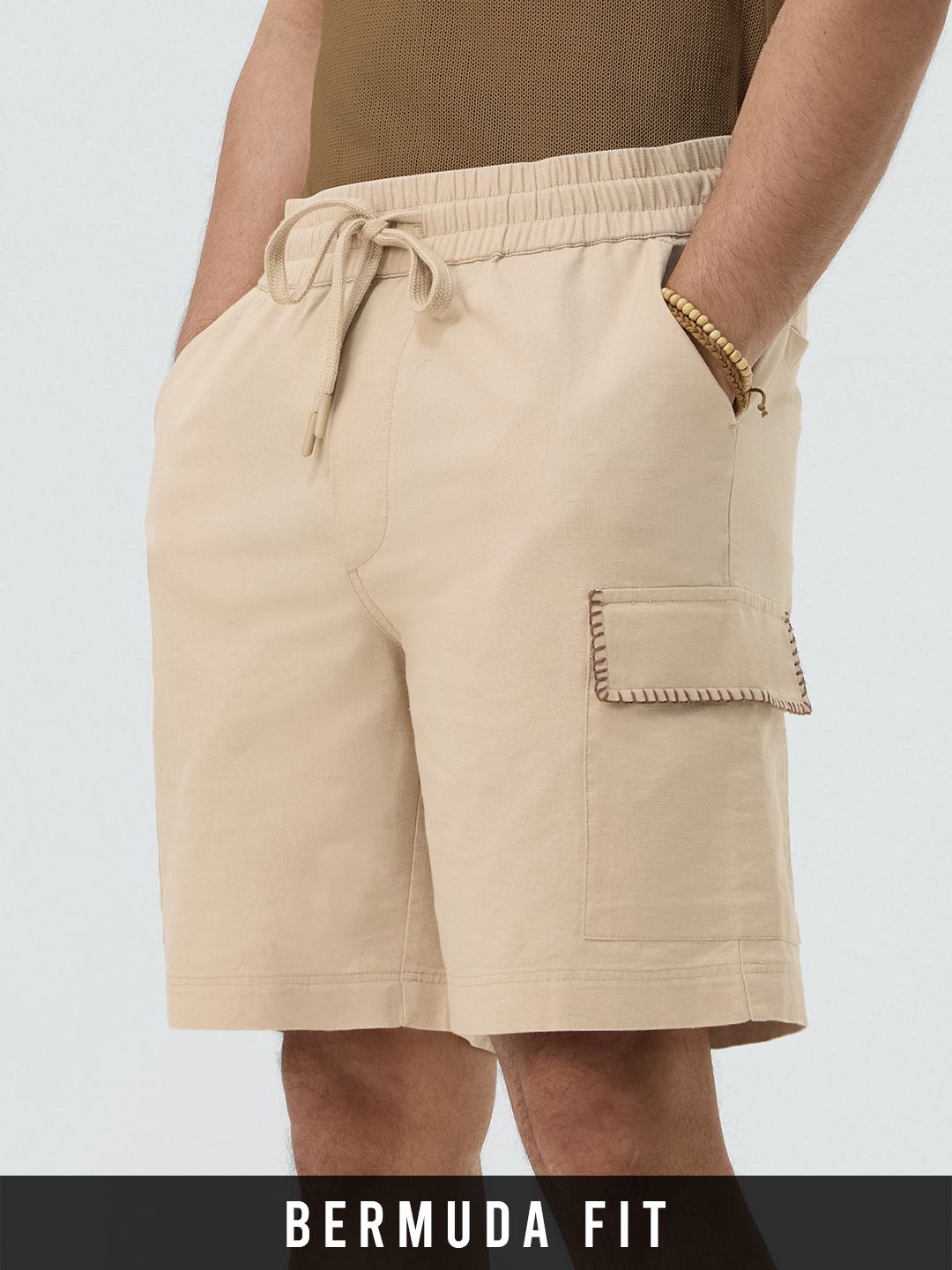 Cotton Linen Utility: Sand Dune Men Bermuda Shorts