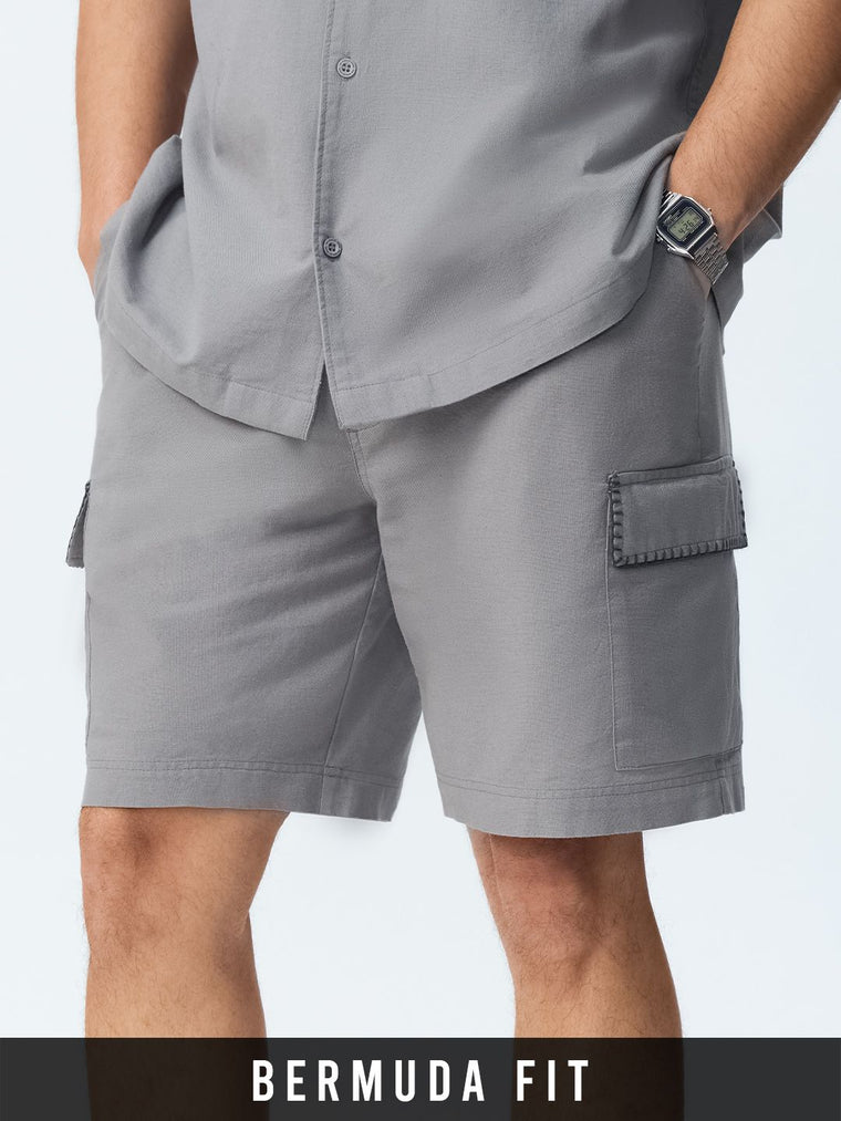 Cotton Linen Shorts: Grey Mist Men Bermuda Shorts