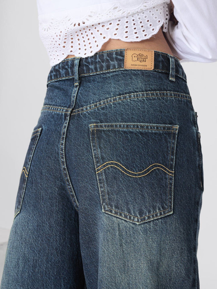 Relaxed Straight-Fit Denim: Midnight Blue Women Straight Denims
