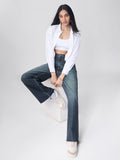Relaxed Straight-Fit Denim: Midnight Blue Women Straight Denims
