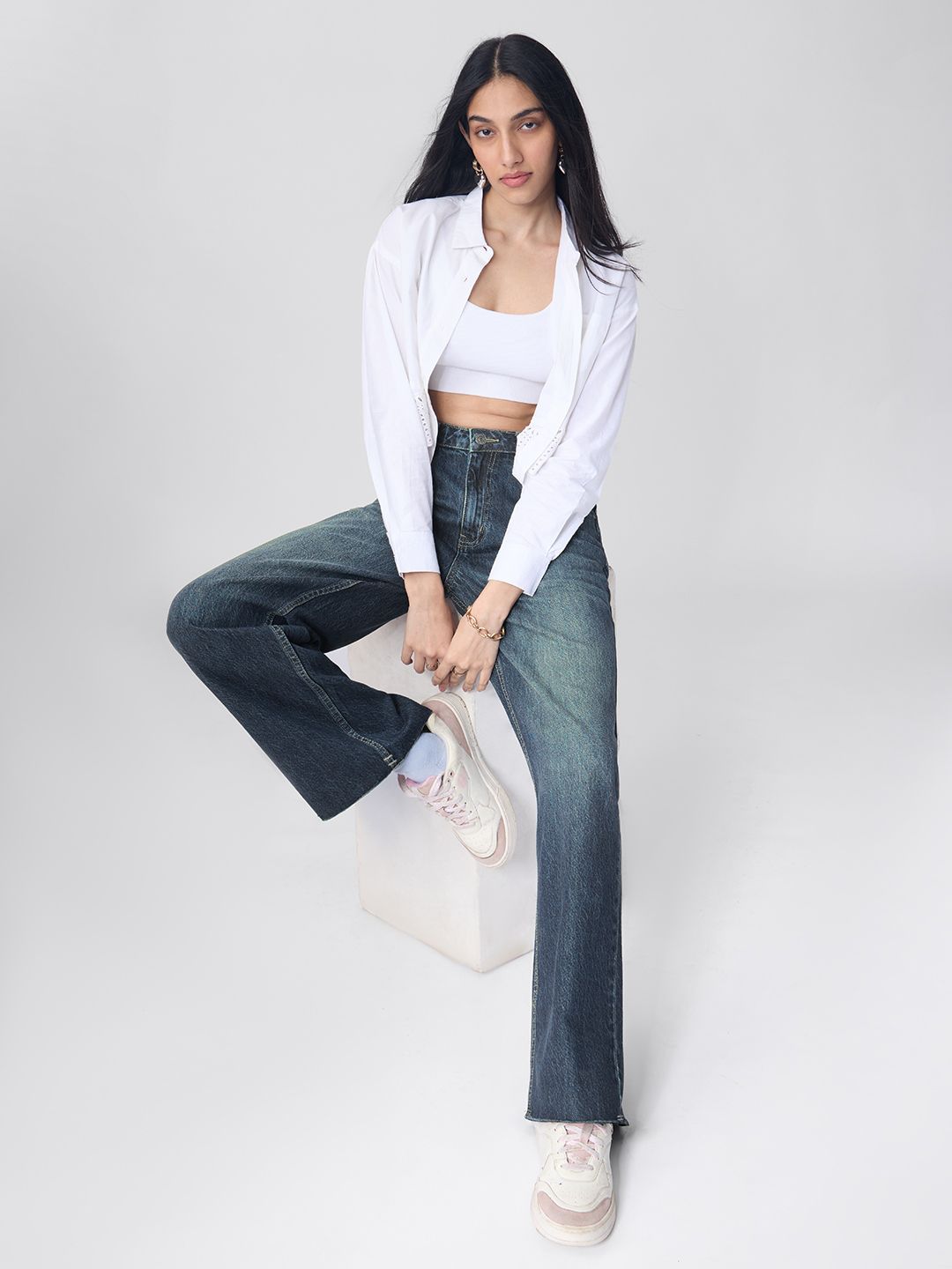 Relaxed Straight-Fit Denim: Midnight Blue Women Straight Denims