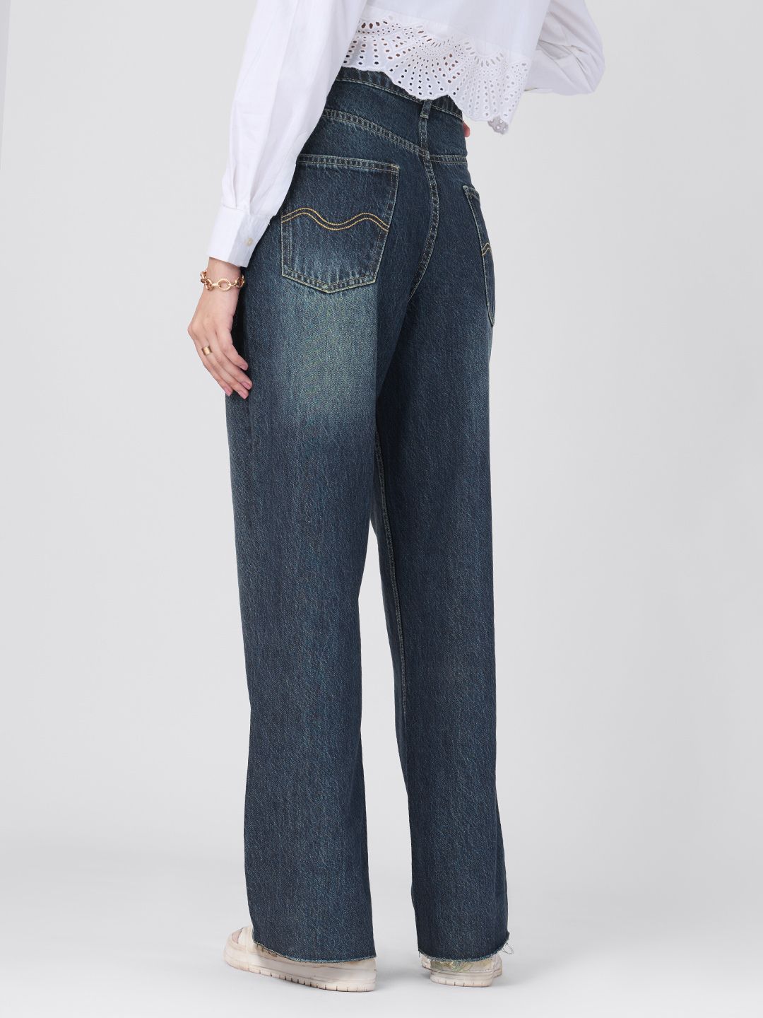 Relaxed Straight-Fit Denim: Midnight Blue Women Straight Denims