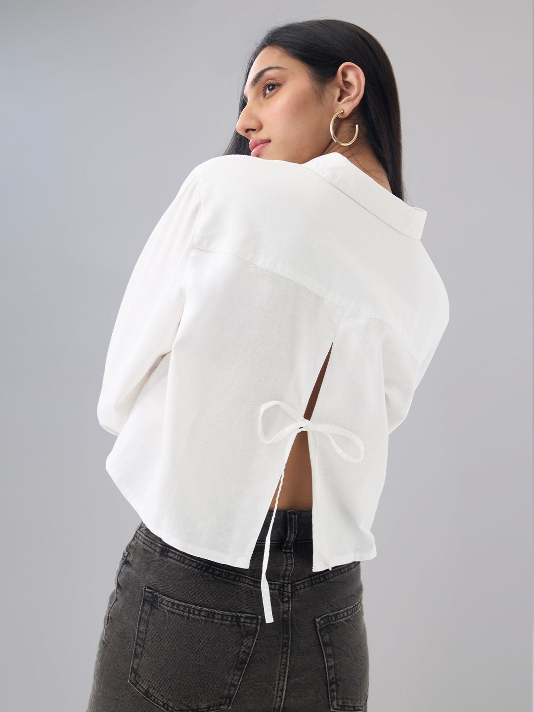 Cotton Linen Shirt: Platinum Women Cropped Shirts