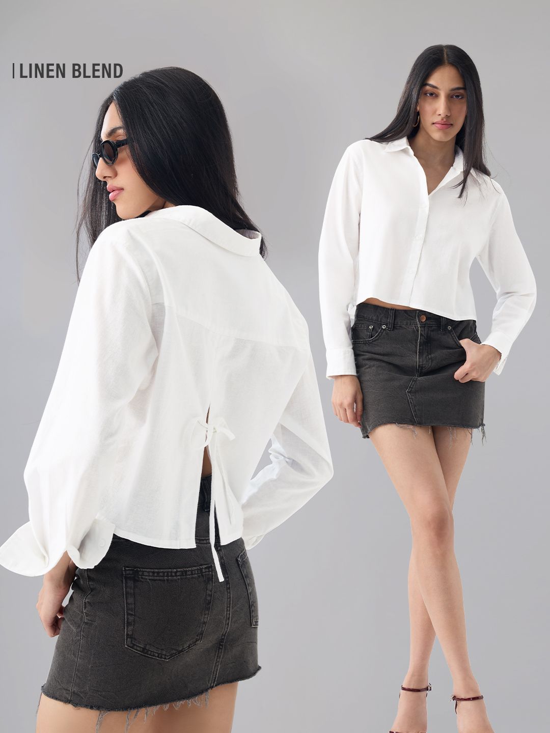 Cotton Linen Shirt: Platinum Women Cropped Shirts