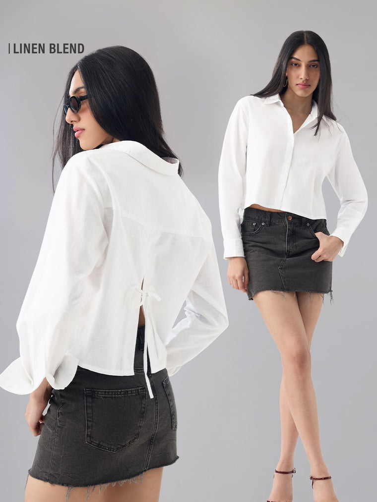 Cotton Linen Shirt: Platinum Women Cropped Shirts