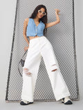 Distressed Denim: Blanco Women Wide Denims