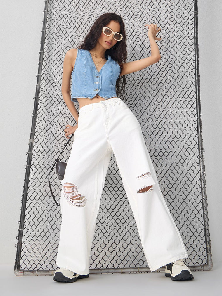 Distressed Denim: Blanco Women Wide Denims