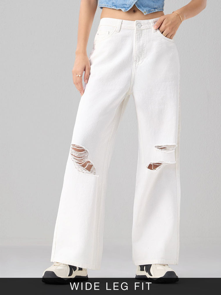 Distressed Denim: Blanco Women Wide Denims