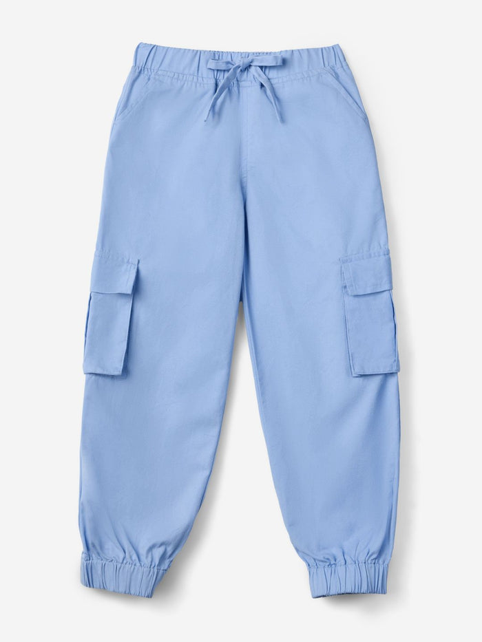 Solids: Sky Blue Girls Cotton Joggers (2-8 Yrs)