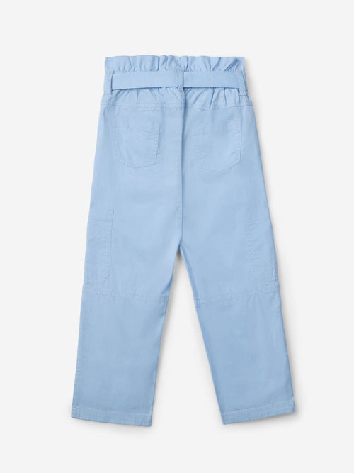 Paperbag Pants: Ice Blue Girls Cotton Trousers (2-8 Yrs)