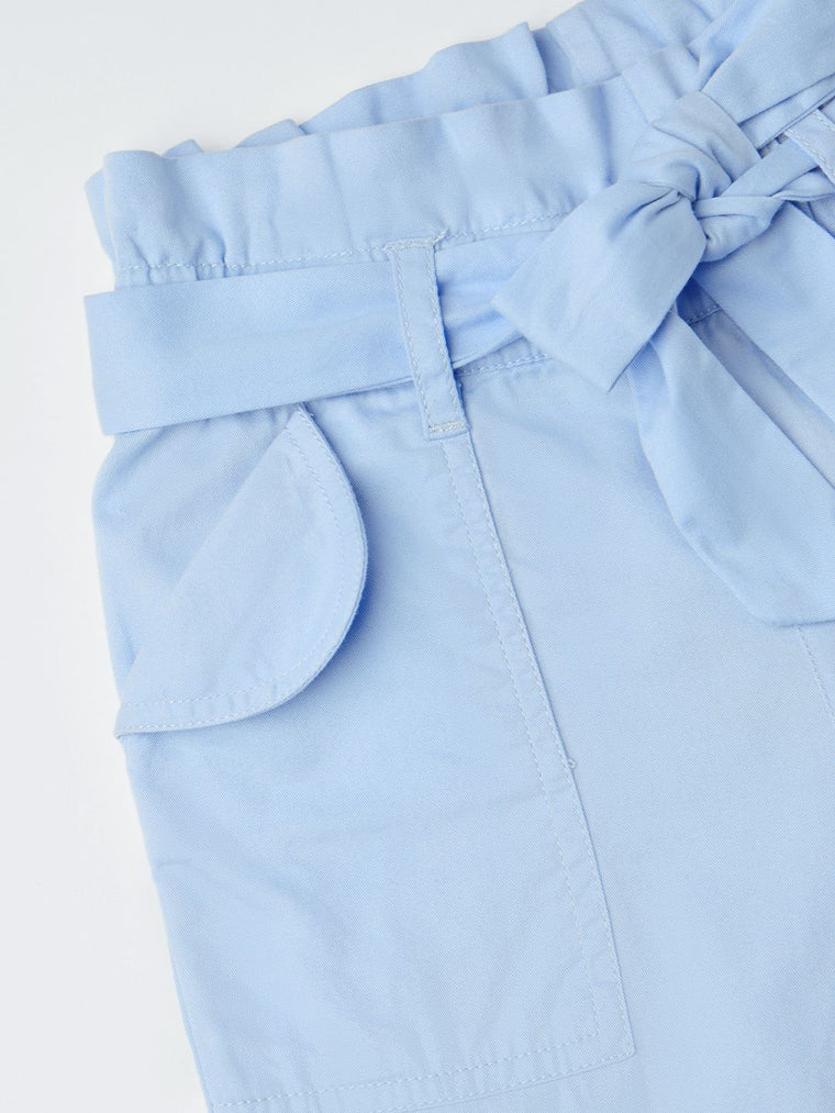 Paperbag Pants: Ice Blue Girls Cotton Trousers (2-8 Yrs)