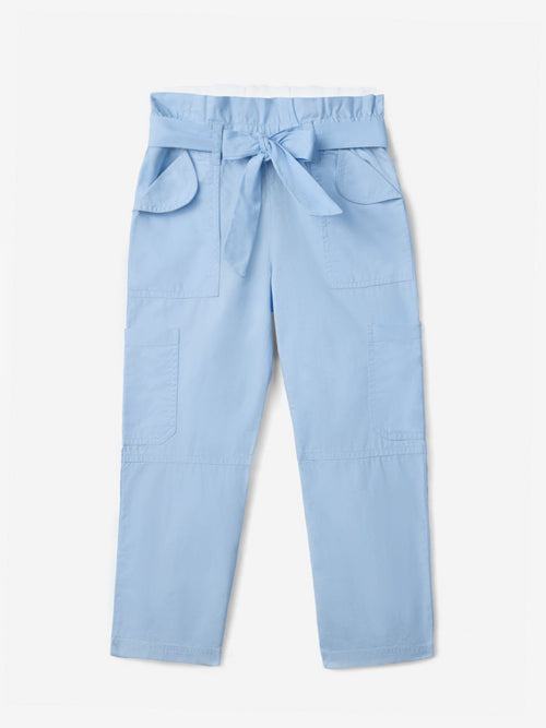 Paperbag Pants: Ice Blue Girls Cotton Trousers (2-8 Yrs)