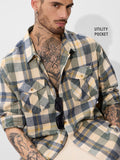 Plaid: Blue, Green, and Yellow Men Utility Shirts