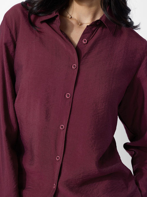 Back Tie Up Shirt: Claret Women Regular Shirts