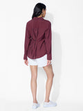 Back Tie Up Shirt: Claret Women Regular Shirts