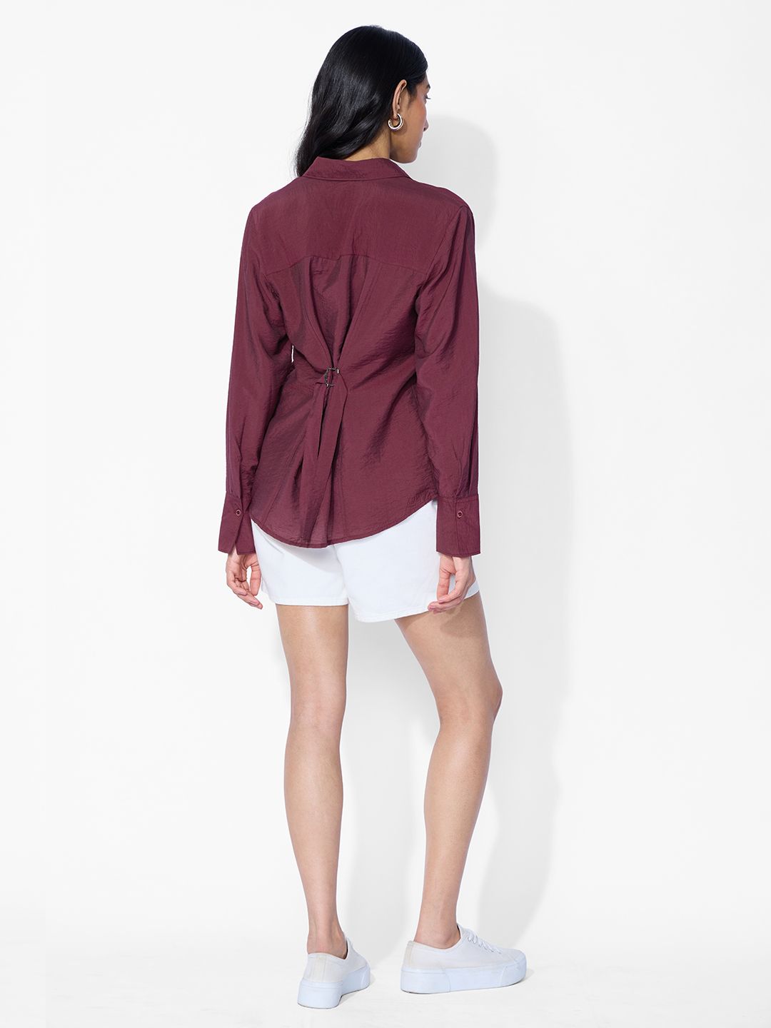 Back Tie Up Shirt: Claret Women Regular Shirts
