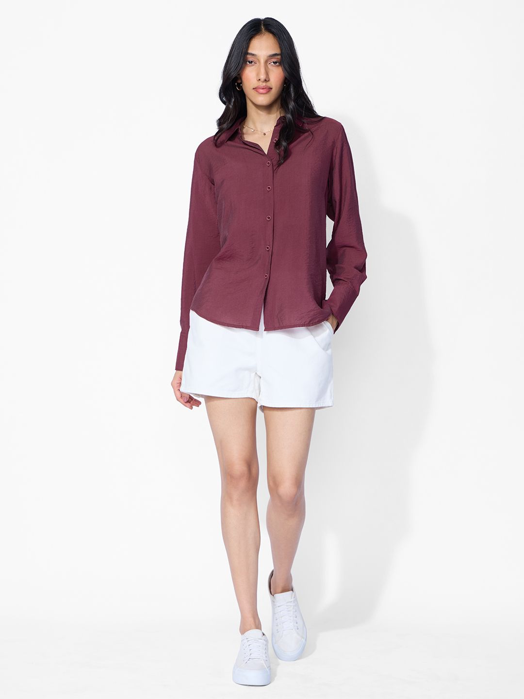 Back Tie Up Shirt: Claret Women Regular Shirts