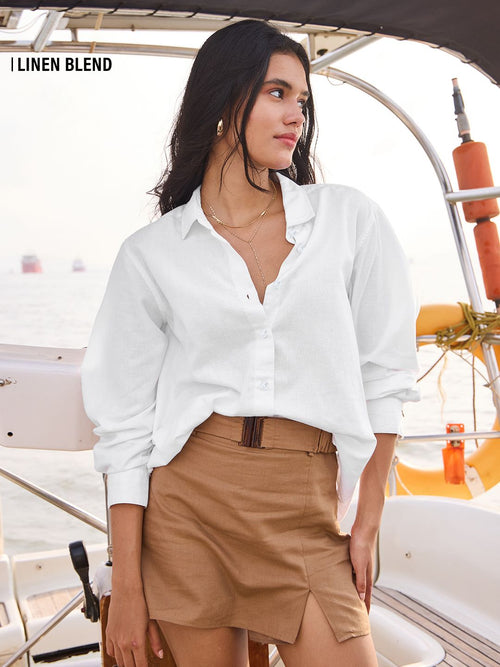 Cotton Linen Shirt: White Women Oversized Shirts