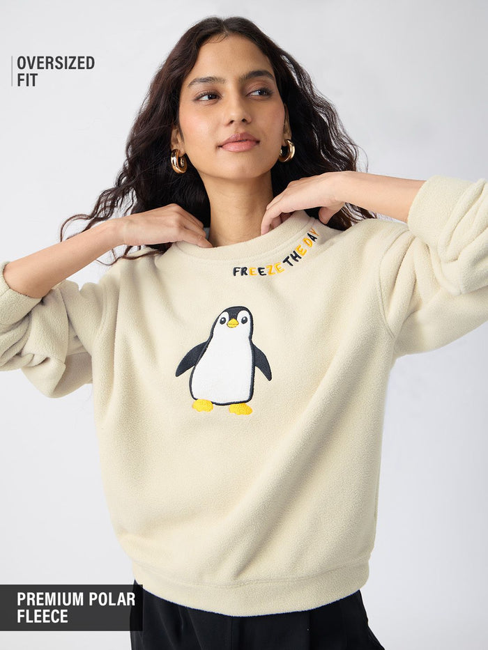 Polar Fleece Sweatshirt: Penguin Women Oversized Sweatshirts