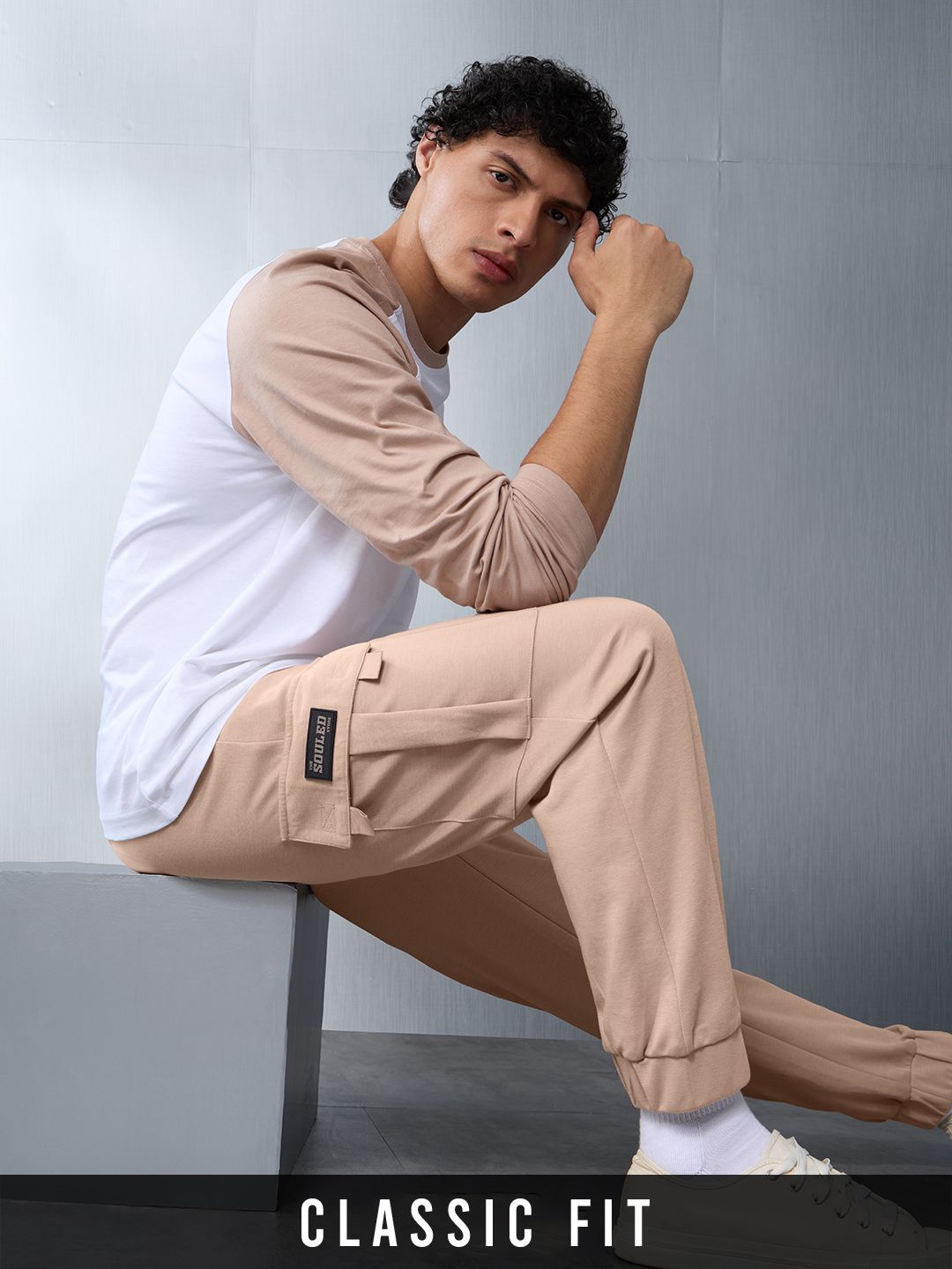 Solids: Coffee Cream Men Cargo Joggers