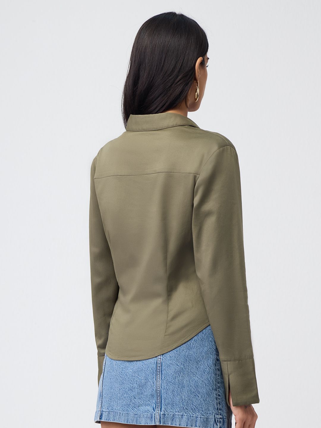 Corset Shirt: Olive Women Fitted Shirts
