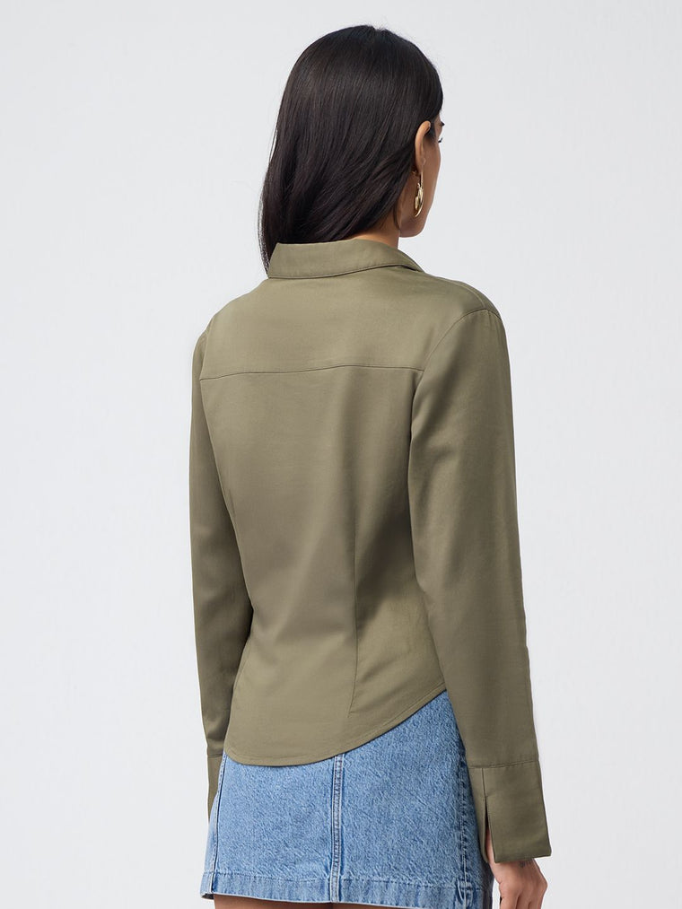 Corset Shirt: Olive Women Fitted Shirts