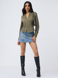 Corset Shirt: Olive Women Fitted Shirts