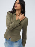 Corset Shirt: Olive Women Fitted Shirts