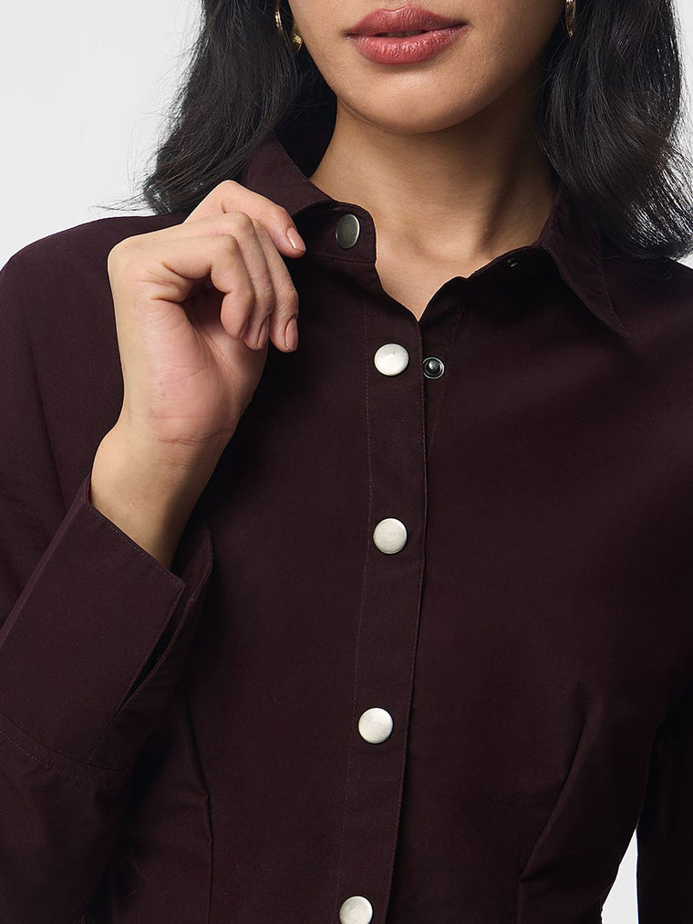 Cropped Shirt: Plum Berry Women Cropped Shirts
