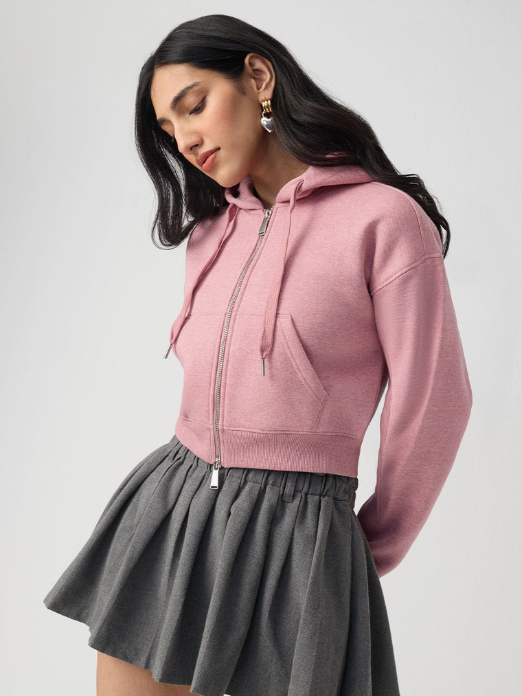 Two-way Zipper Hoodie: Heather Women Cropped Zipper Hoodies