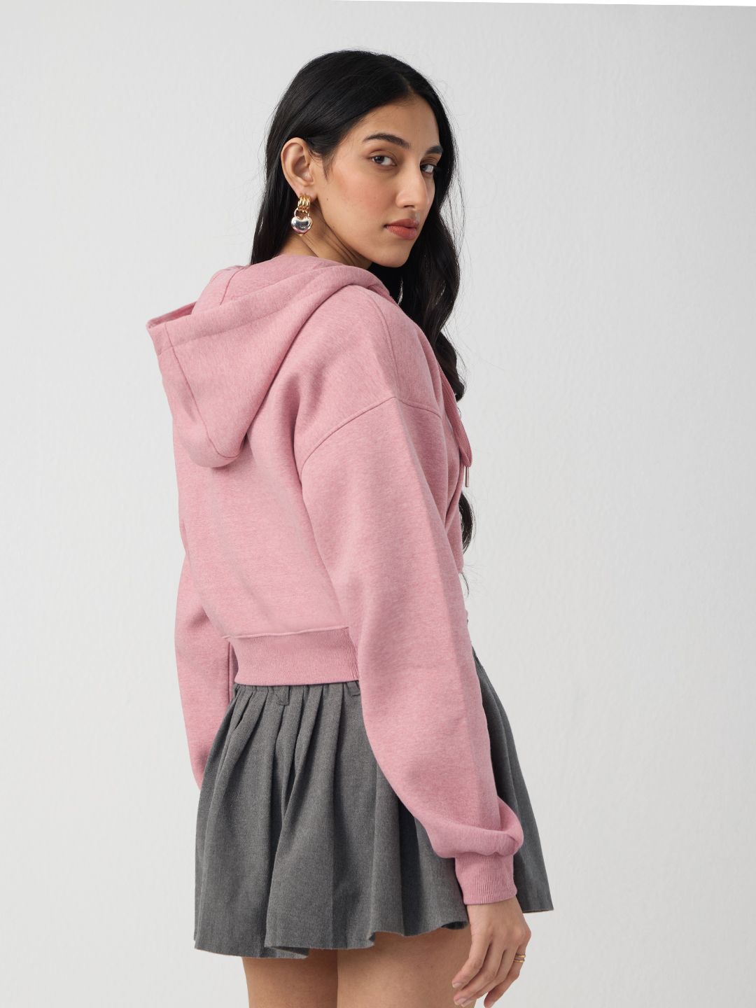 Two-way Zipper Hoodie: Heather Women Cropped Zipper Hoodies