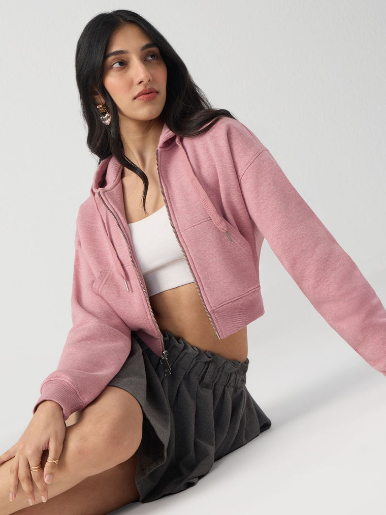 Two-way Zipper Hoodie: Heather Women Cropped Zipper Hoodies