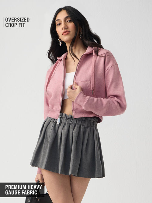Two-way Zipper Hoodie: Heather Women Cropped Zipper Hoodies