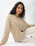 Hooded Sweater: Beige Biscuit Women Super Oversized Sweaters