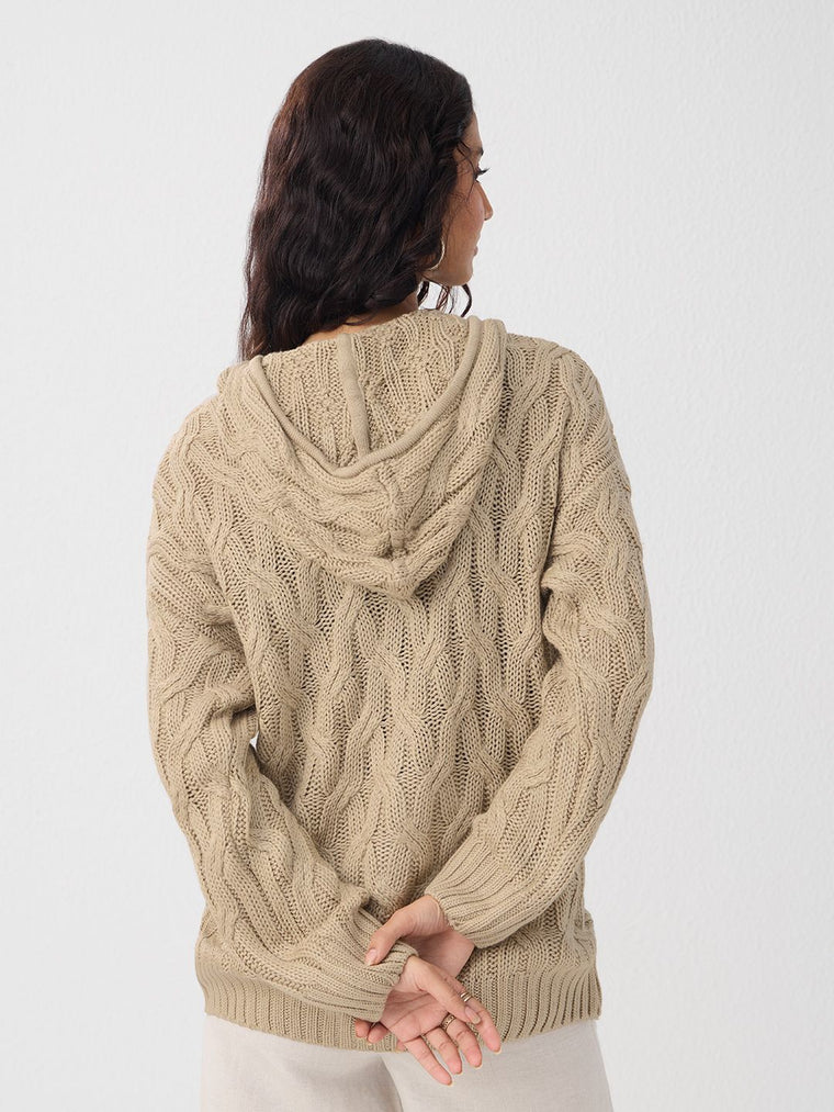 Hooded Sweater: Beige Biscuit Women Super Oversized Sweaters