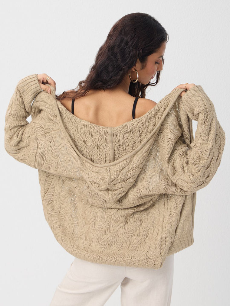 Hooded Sweater: Beige Biscuit Women Super Oversized Sweaters