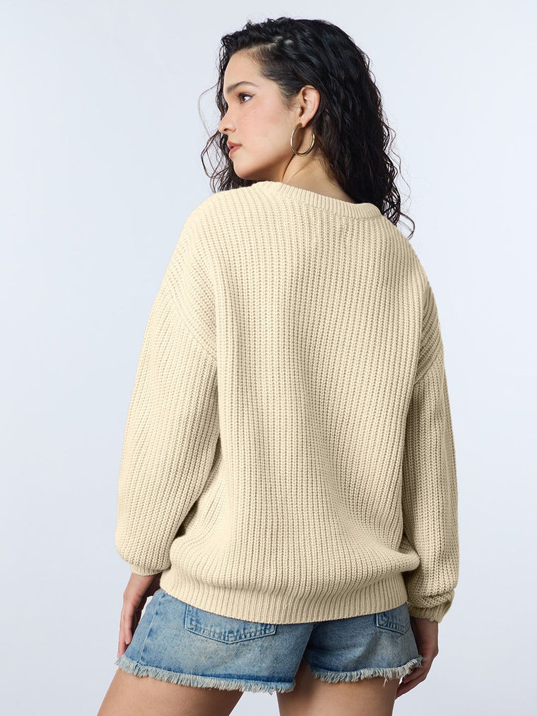 Knitted Sweater: Sandstone Women Oversized Sweaters
