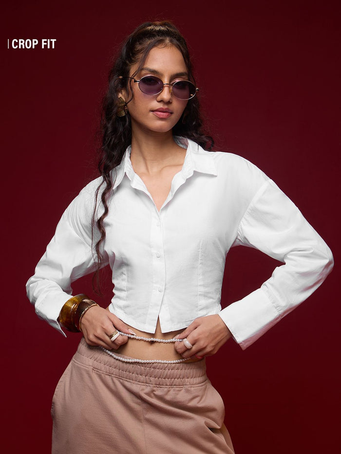 Cropped Shirt: Ivory Women Cropped Shirts