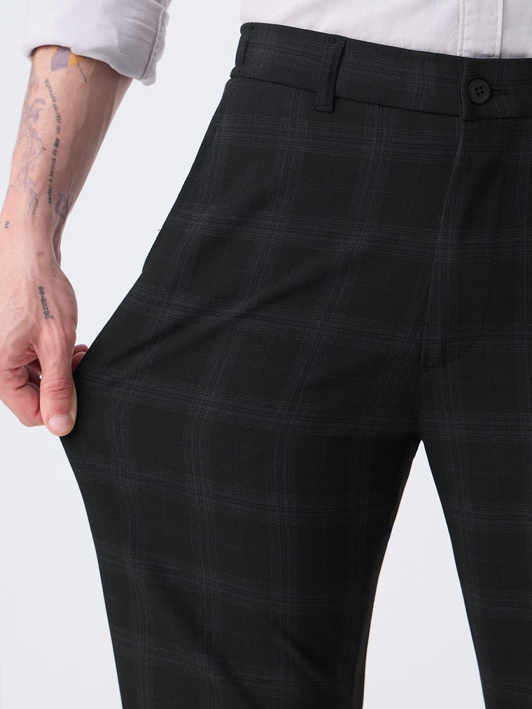 Men's Classic Fit Pants: Black Checks Men Super Flex Pants