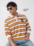 Popcorn Stripes: Varsity Blaze Men Rugby Polos