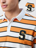 Popcorn Stripes: Varsity Blaze Men Rugby Polos