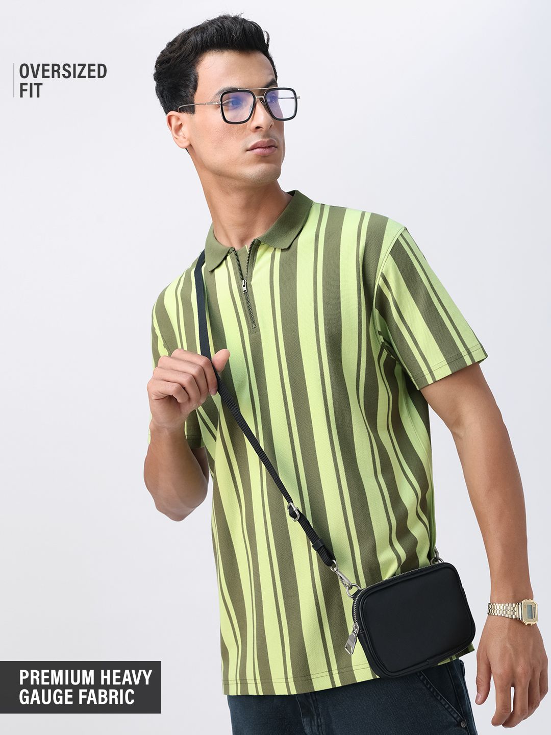 Stripes: Green, Black Zipper Polos