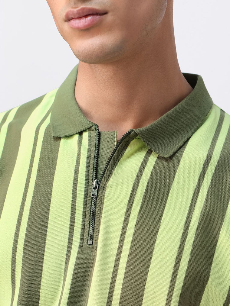 Stripes: Green, Black Zipper Polos
