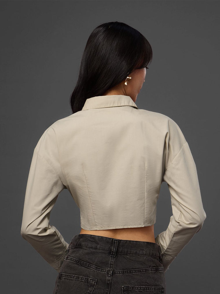 Cropped Shirt: Macadamia Women Cropped Shirts